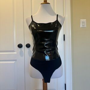 Commando Women's Faux Patent Leather Cami Bodysuit - Size Medium - Black